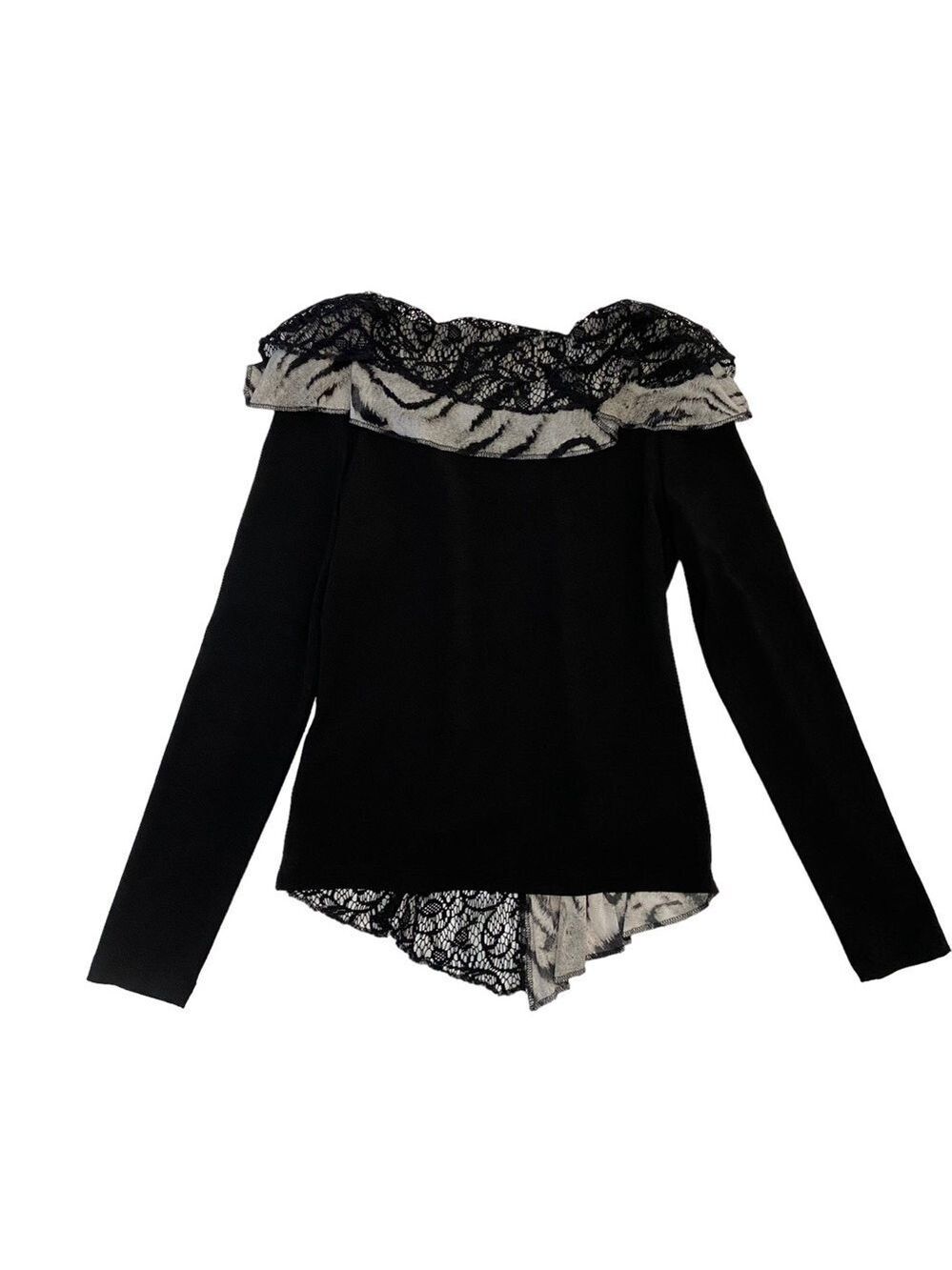 Joseph Ribkoff top blouse long sleeves asymmetric lace embellished animal size 4 - Picture 7 of 13